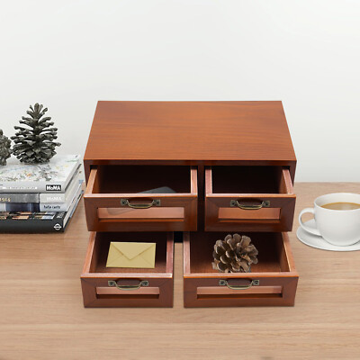 Desk Organizer with Drawers Wooden Desktop Storage Cabinet Storage Box 4 Drawer