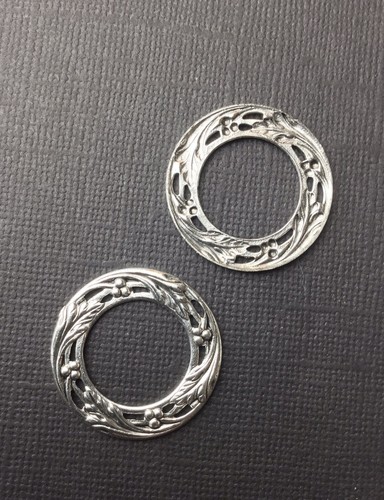 24554 2 Pc Matte Silver Oxidized Victorian Round Open Frame Jewelry Finding - Picture 3 of 4