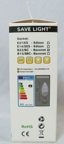 LED Dimmable Light Bulb Candle 4.5W B22 Warm White 2700K SaveLight 4 pack - Picture 4 of 6