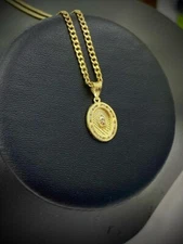 14k Oro Laminado Medalla de Virgen de Guadalupe & Cadena Para Mujer Niños Curb
