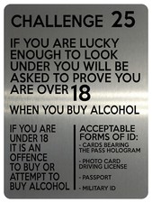 2051 CHALLENGE 25 OFFENCE TO BUY ALCOHOL Bar Pub Metal Aluminium Plaque Sign