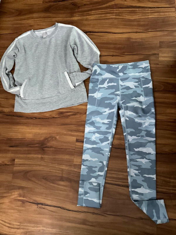 Athleta Girl Gray Sweatshirt and  Gray Camo Leggings, Size 8-10