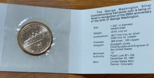 The George Washington Silver Commemorative Half Dollar Coin 250th Anniversary - Picture 19 of 21