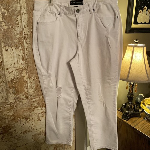 White Distressed 16W Longer Capris | eBay