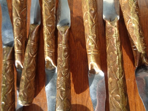 8 Unique Hand Crafted Hammered Copper  Stainless Steel Large Serving Spoons  - Picture 10 of 12