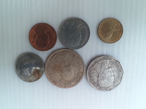 Moneda antigua Rey Rama9 Tailandés Raro Amuleto Coleccionables 1 Baht 25,50 Satang 6 piezas CO986 - Imagen 5 de 7