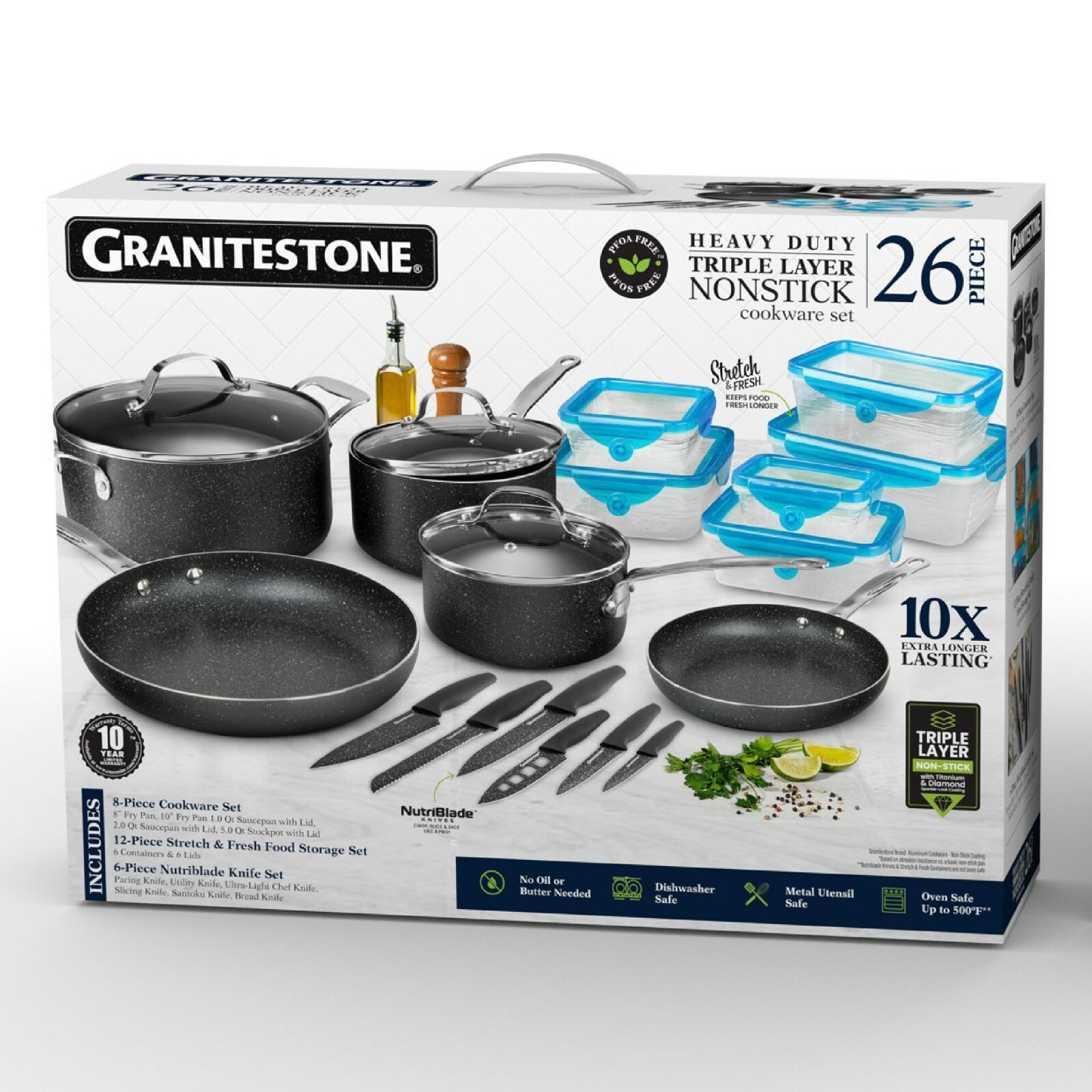 Granitestone 6 Piece Nutriblade Knife Set ,Blue