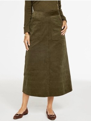 TALBOTS Olive Seaweed Green Color Fit And Flare Plush Corduroy Pockets Size 14
