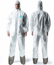 25 Pack Hazmat Suits, Protective Coveralls with Attached Boots and Hood, Heavy D