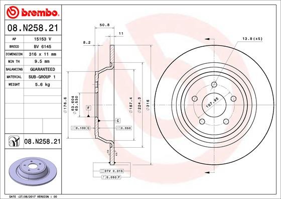 Disque de frein 08.N258.21 BREMBO pour FORD pièce essieu arrière anti-vibration