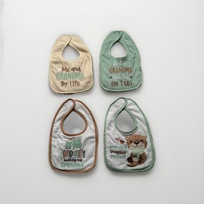 NEAT SOLUTIONS 4 Pack Infant Baby Bibs Cuddlin' With Grandma Terry Cotton (353)