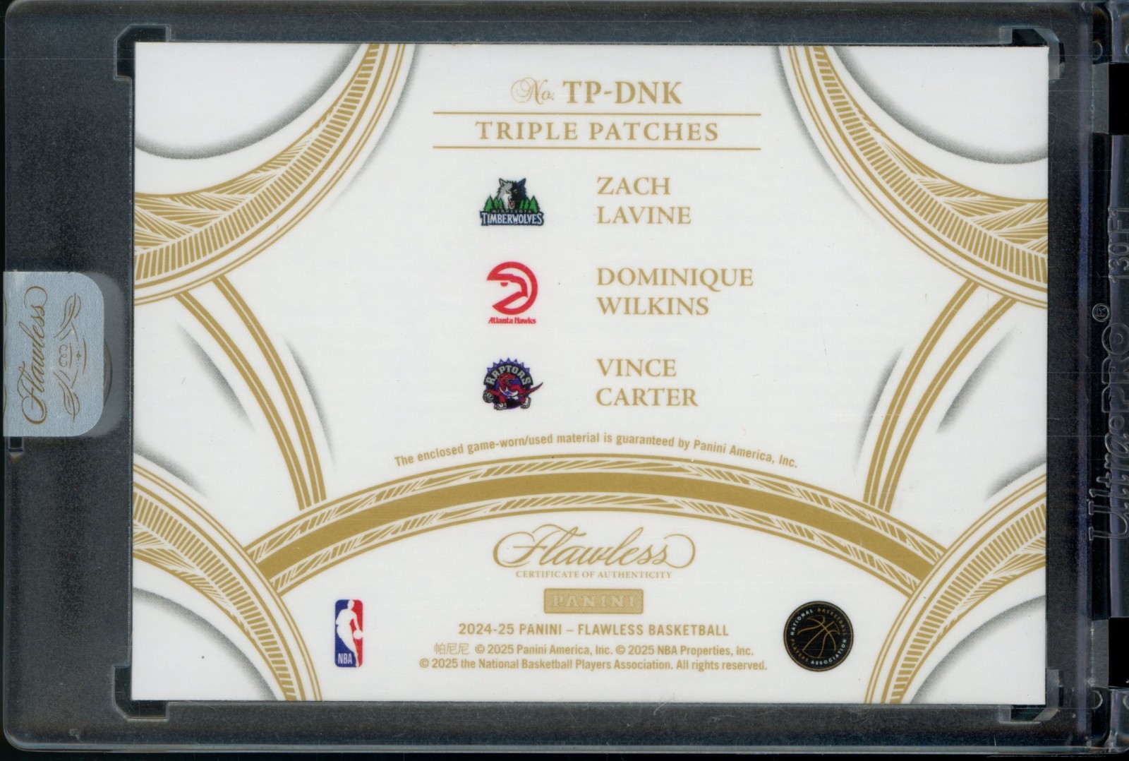 2024-25 Flawless LaVine Wilkins Vince Carter Triple Logoman Patch #TP-DNK #'d /5 view 2