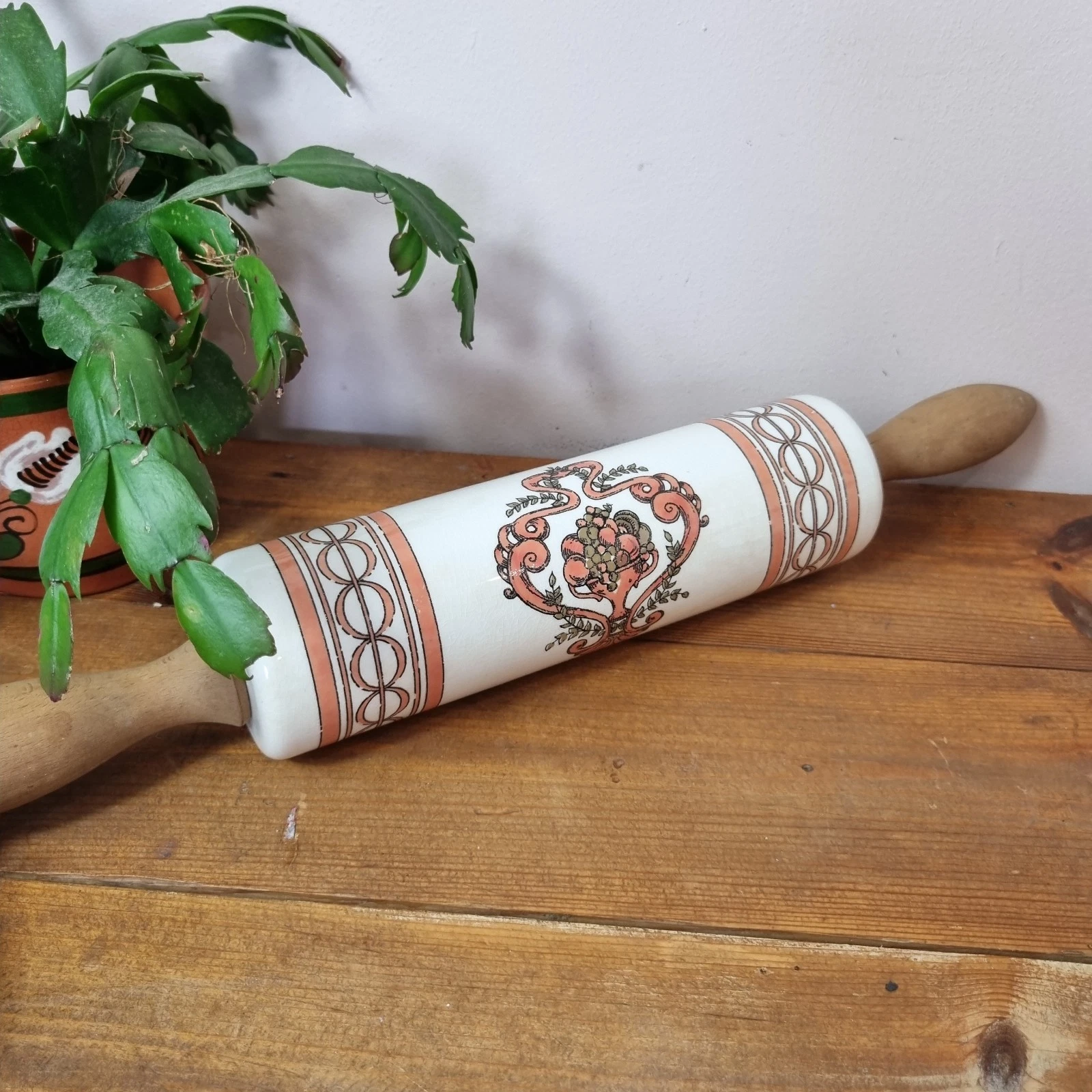 Vintage Porcelain Rolling Pin Wooden Handle Kitchenalia Baking Prop