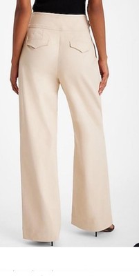 Express Womens High Waisted Wide Leg Pleated Tan  Pants SZ 10R Stretch
