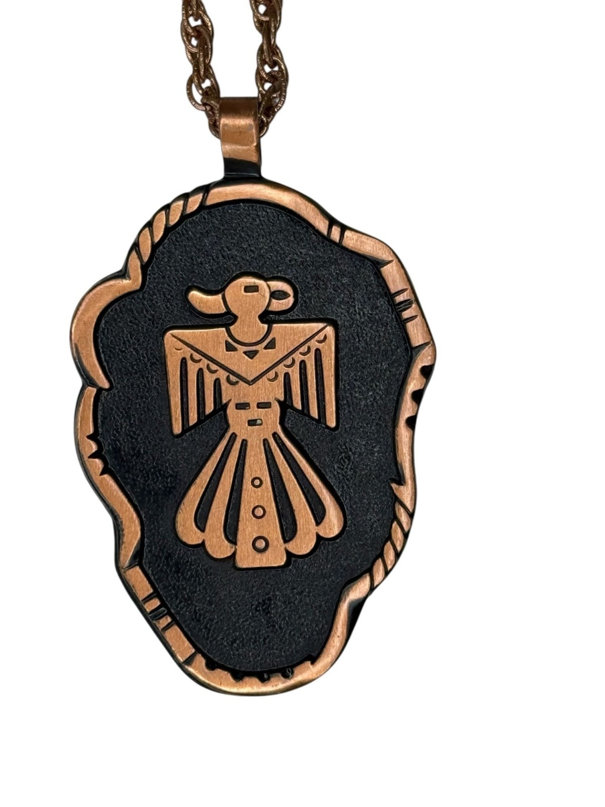 Vintage Solid Copper Thunderbird Pendant Necklace… - image 1