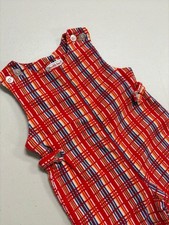 Vintage 70s Healthtex Baby Boy Red Blue Orange Plaid Overalls Size 18 Months