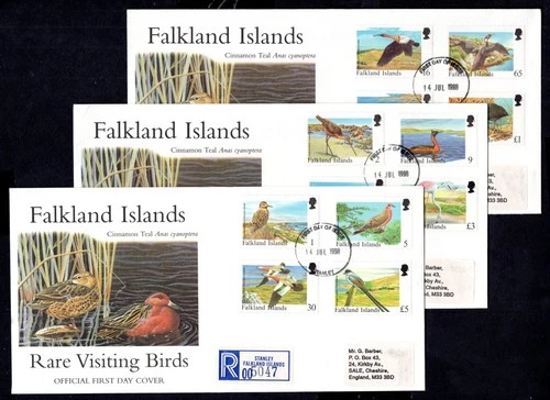 Falkland Islands - 1998 Rare Visiting Birds on 3 x First Day Cover