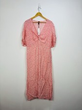 Nobody's Child Dress Women Size 18 Coral White Floral Maxi V Neck Afternoon Tea