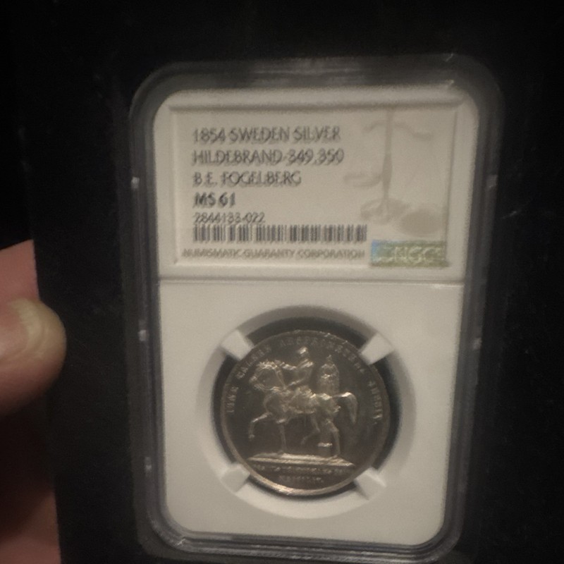 1854 Sweden Silver 2 Riksdaler Specie B.E. FOGELBERG Hild. 349.350