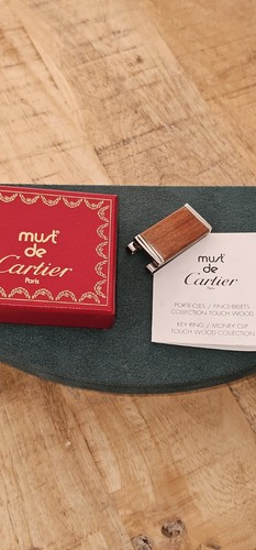 Clip para dinero Must De Cartier de plata maciza con caja original, con frente de madera - Imagen 6 de 9