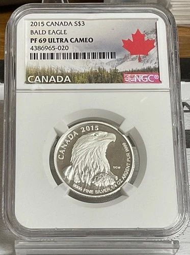 CANADA 2015 3 DOLLAR BALD EAGLE NGC PF 69 ULTRA CAMEO 1/4 OUNCE .9999 FINE 82507