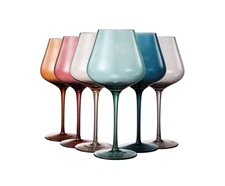 The Wine Savant Pastel Large Colored Crystal Wine Glass, Set of 6 - Multicolored