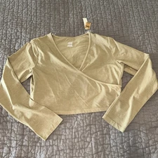 New NWT VICTORIA'S SECRET Top XL Pink Cropped Long Sleeve Faux Wrap Shirt