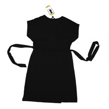 Nicole Miller Dress Womens Small Black Wrap Tie Waist Short Sleeve Original S