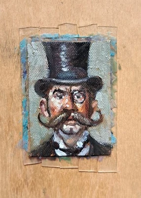 ACEO Original Oil Painting OOAK Portrait Series No 3 Impasto Art Card Signed - Image 1 of 3