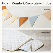 Kids Play Tent with Mat  LED Lights, Neutral Indoor Playhouse for Toddlers, ...