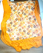Vintage Single Bed Flower Power Bright Orange Bedspread with Sheer Frill Retro