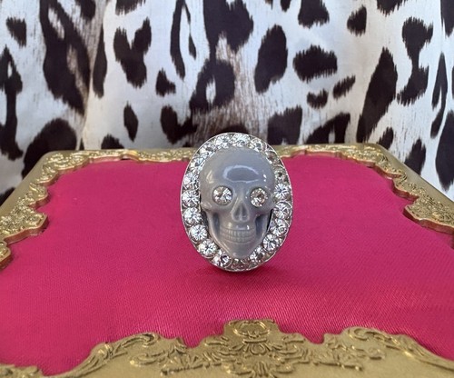 Tarina Tarantino Gray Lucite Skull SUPER SPARKLY Silver Shade Swarovski Ring