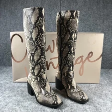 Crown Vintage Aressia Boots Womens Size 6.5 Natural Sand Snake Print Block Heel