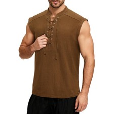 Cotton Mens Renaissance Shirt Pirate Medieval,Sleeveless Large, Brown