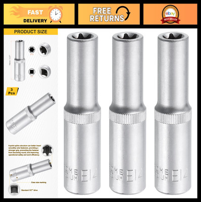 3pcs E-Torx Socket Set 1/2'' Drive E14 External Deep CR-V 6 Point for Auto Repair