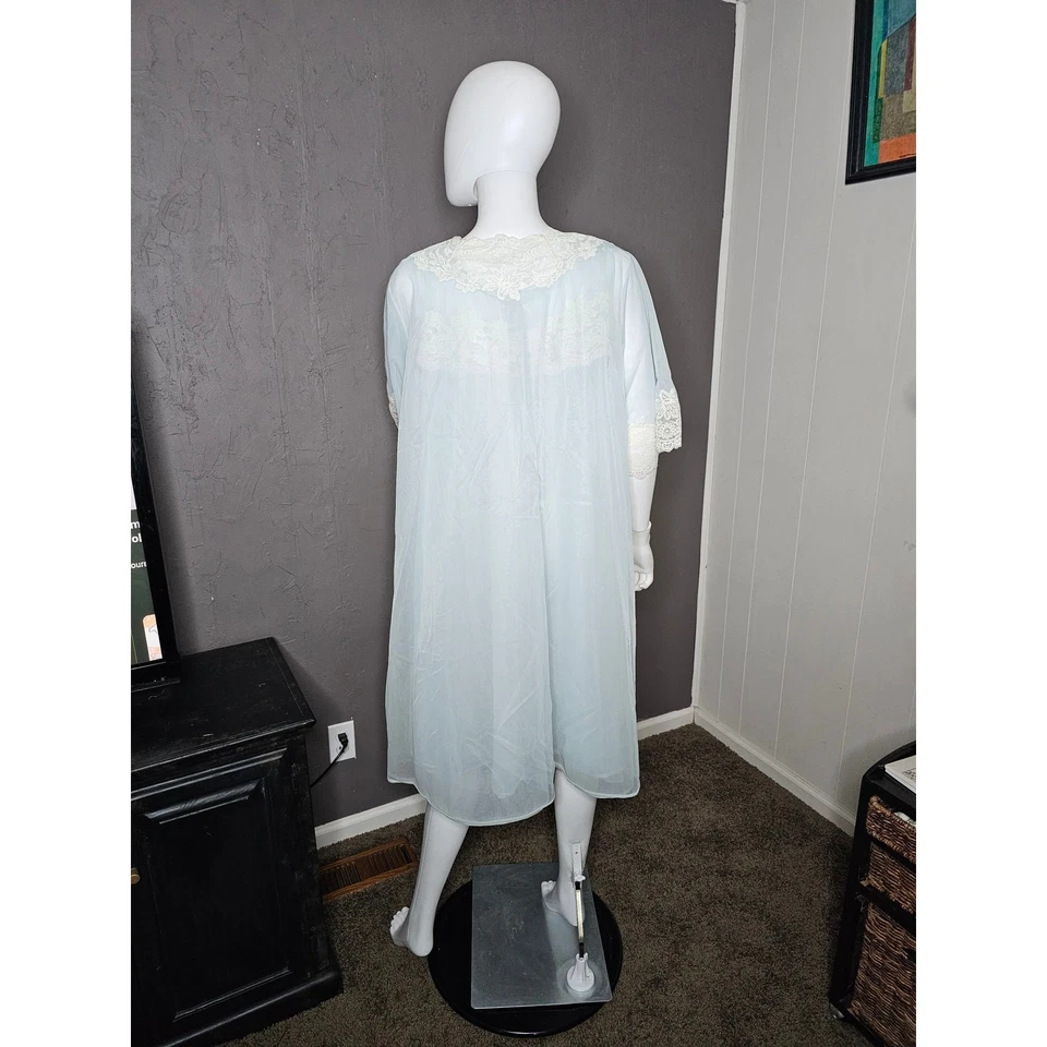 RARO Conjunto de Camisón Lencería de Gasa Bebé Azul Blanco Encaje Chemise Negligee Foto 4 de 4