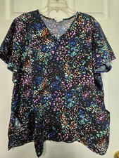 Scrubstar Scrub Top size 2XL-Black/Pastel Abstract-Chest 27.5"/L 29"