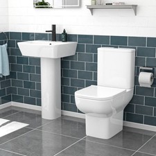 Nes Home White 500mm Square Modern Full Pedestal Basin with Toilet