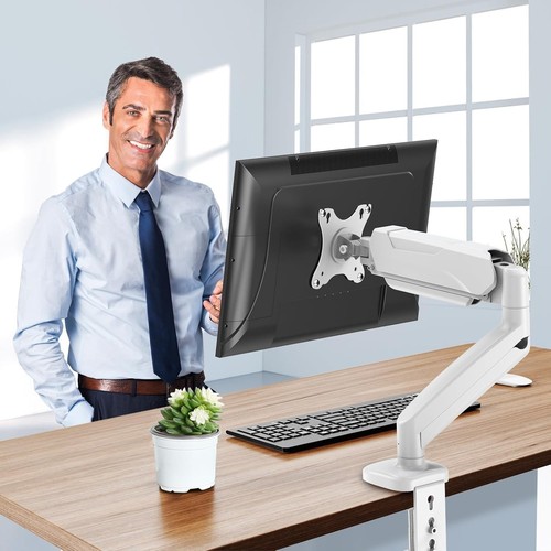 Space-Saving Clamp Mount Monitor Arm – VESA Compatible, Adjustable Height, White - Picture 9 of 9