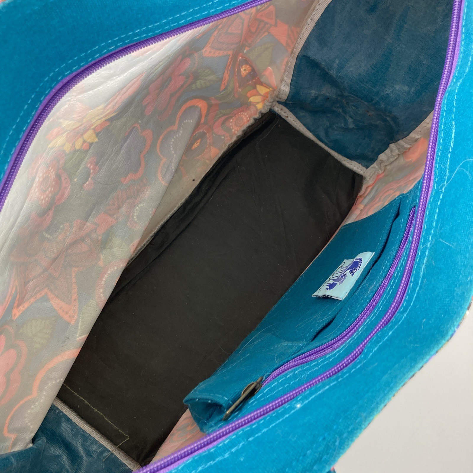 Sun N Sand Large Canvas Tote Bag Laurel Burch Floral Print End Pockets Zippered