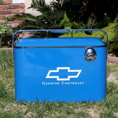 Licensed Chevrolet Retro-Style Blue Steel Cooler w Embossed Logo 18'' CCBLUE1