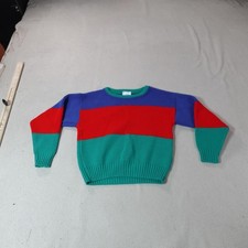 Vintage McKids Sweater Youth Large 6X-7 Red Green Blue Colorblock Preppy USA Top