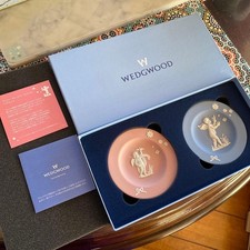 Wedgwood Angel & Floral Plate Set of 2 Pink & Blue, Original Box, Used