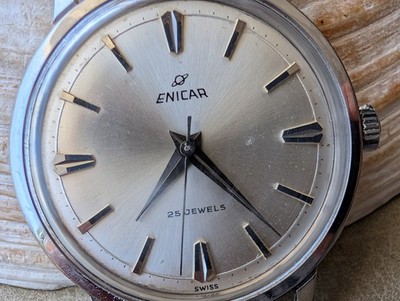 Vintage 1960's Enicar Ultrasonic SS Watch w/Signed Crown,A-R 1120 Mvmt,Runs FAST