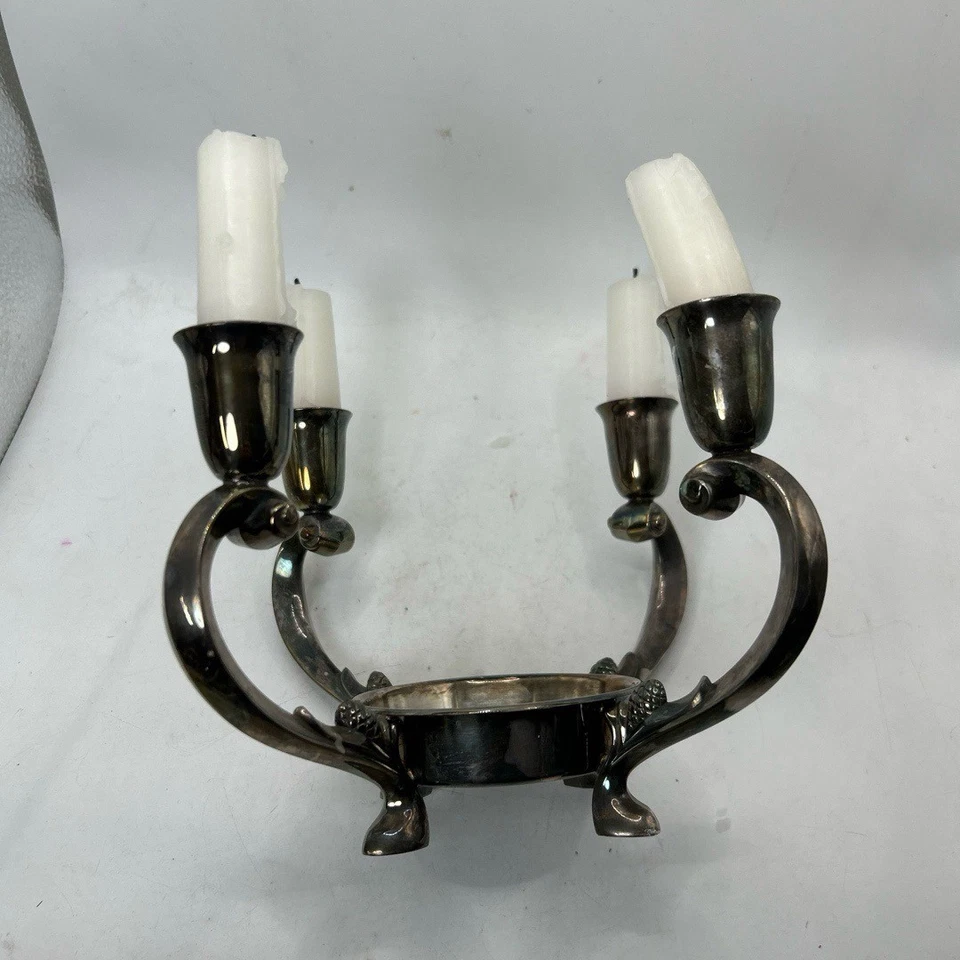 Candelabro Reed & Barton en muy buena condición estilo años 90 cuatro candelabros cuenco de vidrio elegante Foto 3 de 4