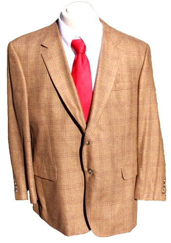 Jos A Bank Men's Brown Windowpane Plaid Silk & Wool Sport Coat Blazer Size 48R