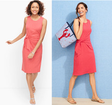 NWT TALBOTS Side Tie Sleeveless Shift Dress Jewl Neck Coral Pink Size XL