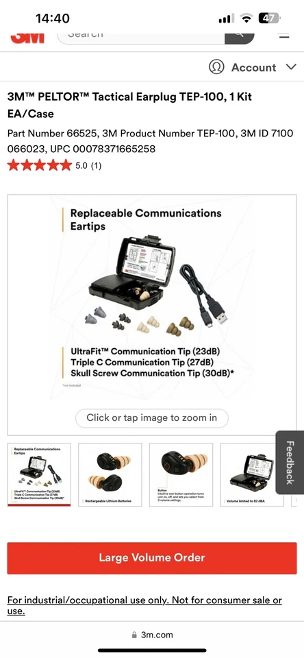 Tapón táctico para los oídos 3M Peltor TEP-100 Foto 4 de 4