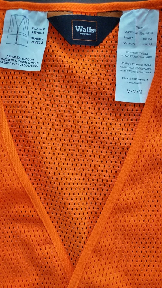 Walls Orange Medium Mesh 3M Reflective Work Construction Safety Class 2 Vest - Image 3 of 4
