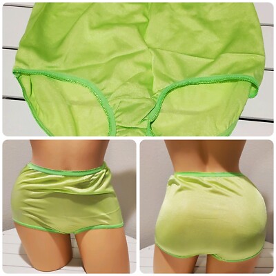 VTG Style Shiny Nylon Granny Panty Full Cut GREEN Lime Light 5/S Underscore